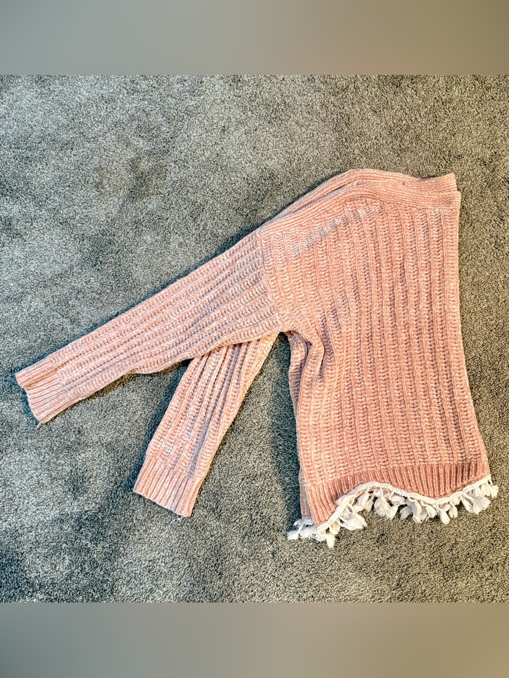 Soft Blush Crew Neck Fringe Hem Sweater